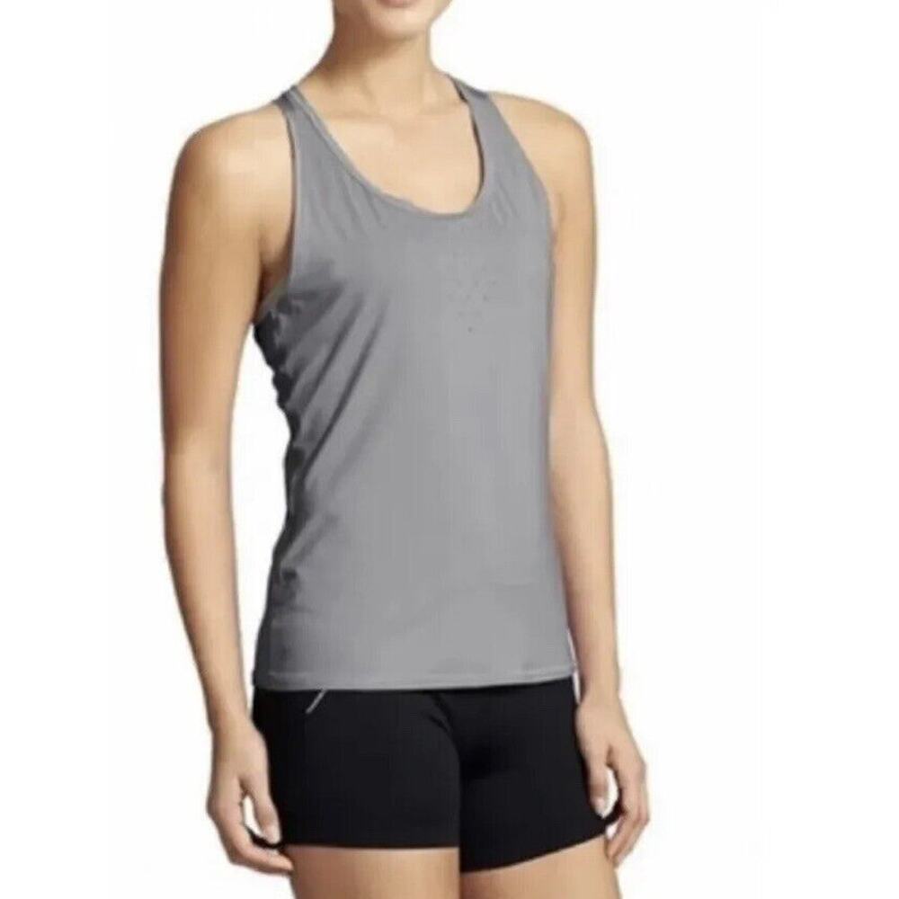 Athleta Exhilaration Racerback Tank Women M Laser Cut Perforated Gray Gym Yoga